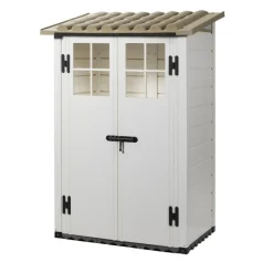 New HABRITA Abri de jardin mural arrière en résine beige Foresta Evo - 95 x 139 x 201 cm