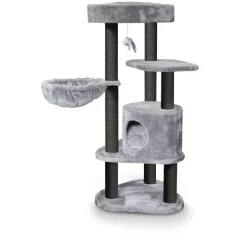 New PETREBELS Arbre à chat avec panier et griffoir coloris gris Charlotte Royal - 134 cm