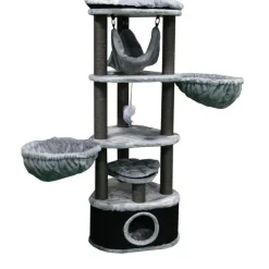 Hot PETREBELS Arbre à chat avec panier et griffoir coloris gris Catharina - 160 cm