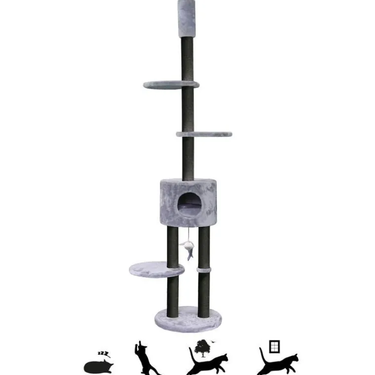 Clearance PETREBELS Arbre à chat coloris gris Anna 240 - 40 x 40 x 230 - 265 cm