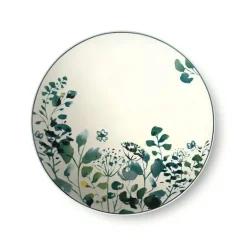 Online AMEFA Assiette à dessert en grès Oxalis coloris blanc motif floral vert - Ø 21 cm