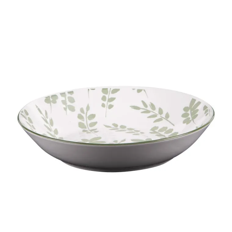 Discount BASTIDE Assiette calotte en porcelaine blanche avec motifs printaniers verts Episia - Ø 20 cm