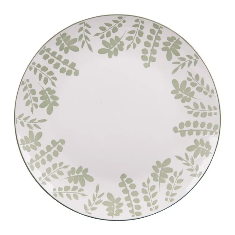 Best BASTIDE Assiette plate en porcelaine blanche avec motifs printaniers verts Episia - Ø 27 cm