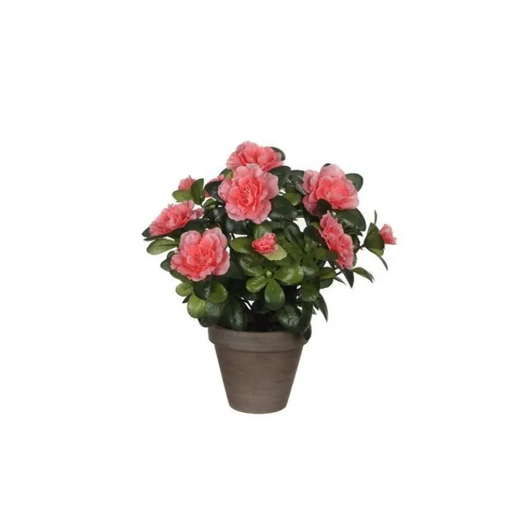 Azalée pêche plante artificielle en pot Stan gris H 27 x Ø 20 cm