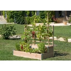 Outlet MON PETIT POTAGER Bac de jardinage à 2 étages en bois avec treillis gamme Design - 125 x 60 x 100 cm