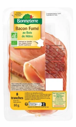 Hot BONNETERRE Bacon bio fumé au bois de hêtre 8 tranches – 80 g