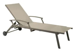 Discount Bain de soleil Oro avec accoudoir coloris beige en aluminium - 190 x 68 x 34 cm