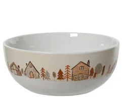 Discount KAEMINGK Bol blanc en porcelaine avec maisons et sapins - Ø 15 x H 6 cm