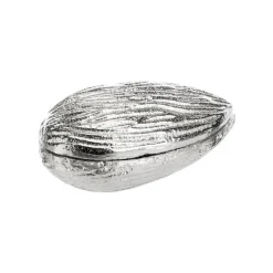 Clearance Boîte décorative forme amande en aluminium argent - 10 x 6 x 4 cm