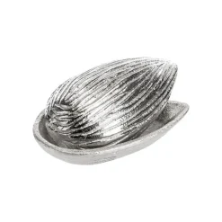 Clearance Boîte décorative forme amande en aluminium argent grand modèle - 15 x 9 x 6 cm