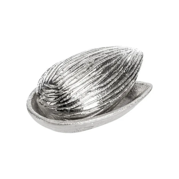 Clearance Boîte décorative forme amande en aluminium argent grand modèle - 15 x 9 x 6 cm