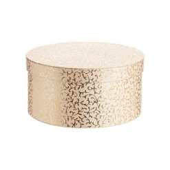 Sale Boîte ronde en papier métallisé or à motif - 20 x 10 cm
