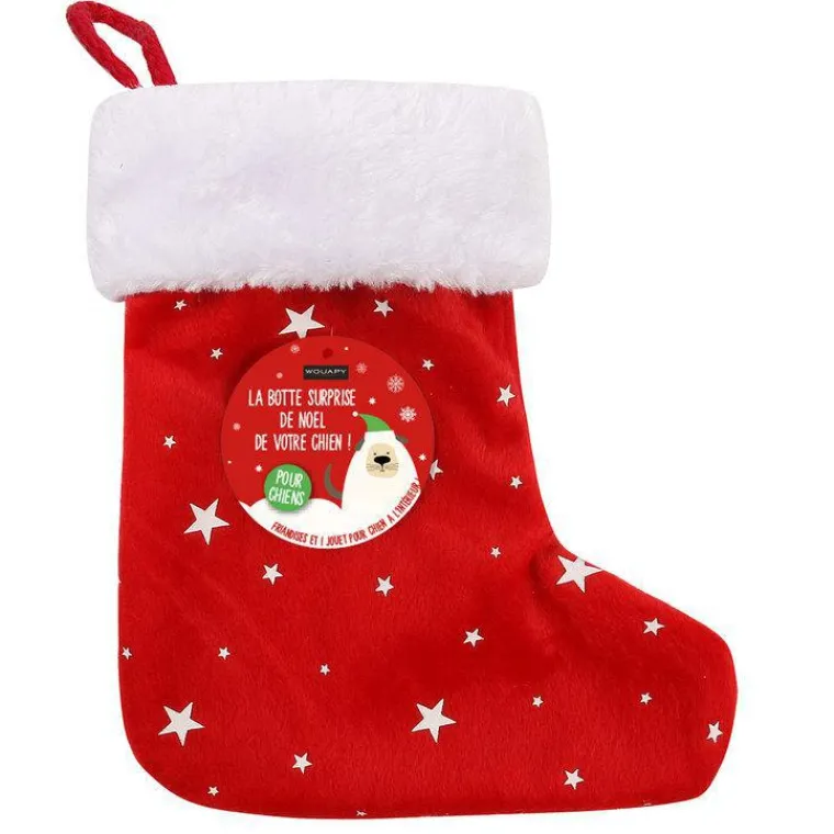 Outlet WOUAPY Botte surprise de Noël pour chien avec des friandises et un jouet coloris rouge – 19 x 6 x 22 cm