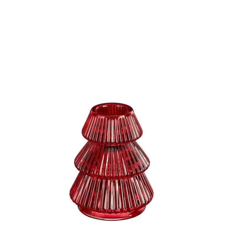Hot EDELMAN Bougeoir en verre rouge forme arbre de Noël - Ø 6,5 x H 8 cm