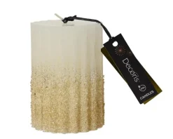 Hot KAEMINGK Bougie pilier blanc laine avec paillettes or - Ø 7 x H 10 cm