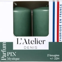 New L'ATELIER DENIS Bougies cylindriques vert parfum sapin L’Atelier de Denis - L’étui de 2