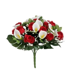 New EDELMAN Bouquet artificiel de rose rouges et Lys blancs - Ø 33 x H 36 cm