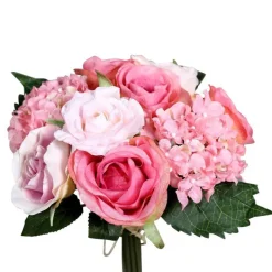 Clearance ARTF Bouquet de fleurs artificielles Rose et Hortensia rose – 35 cm