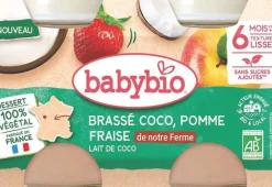 New BABYBIO Brassé végétal coco pomme fraise 6 mois – 2 x 130 g