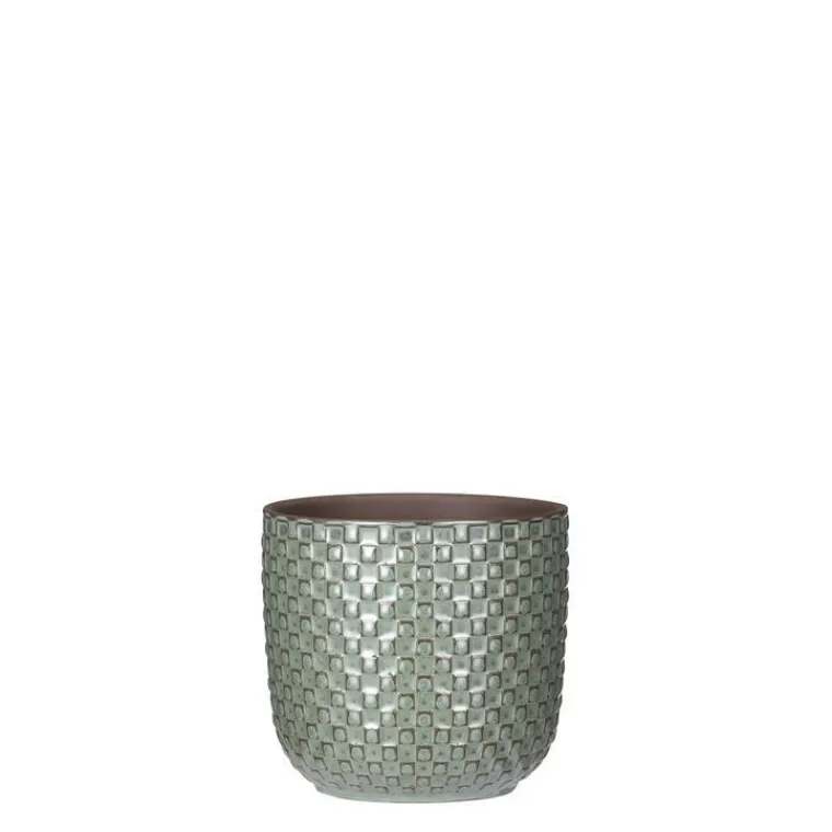 EDELMAN Cache pot rond en céramique vert Mica Décorations Daan - Ø 13 cm