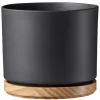 Clearance Cache-pot en bois et céramique gris anthracite Oslo - Ø 22 x H 20 cm