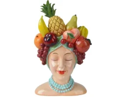 KAEMINGK Cache-pot en polyrésine multicolore femme avec fruits - 13,4 x 15 x 23 cm