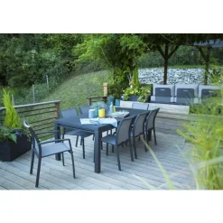 New Chaise de jardin coloris gris en aluminium et textilène Carlina - 60 x 48 x 87 cm