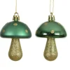 Sale KAEMINGK Champignon à suspendre en plastique avec pied or pailleté et chapeau vert - Ø 5 x H 7,5 cm