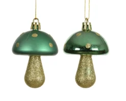 Sale KAEMINGK Champignon à suspendre en plastique avec pied or pailleté et chapeau vert - Ø 5 x H 7,5 cm