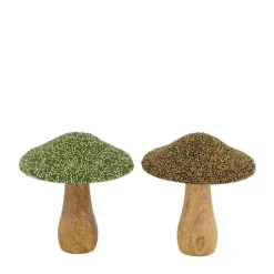 Best Champignon en bois de manguier avec chapeau en perles - Ø 13 x 15 cm