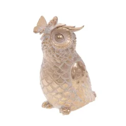 Online CADES DESIGN Chouette enchantée avec papillon en tissu beige doré - 16 x 20 x 10 cm