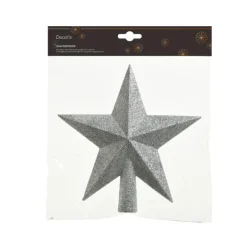 Sale Cime étoile plastique pailletée couleur argent - 19 cm de haut