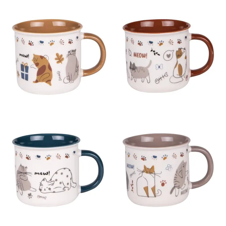 Best BASTIDE Coffret 4 mugs en porcelaine à motifs colorés Chat - 35 cl