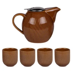 Online BASTIDE Coffret théière 0,9 L et 4 gobelets en grès marron Mao - les 5 pièces