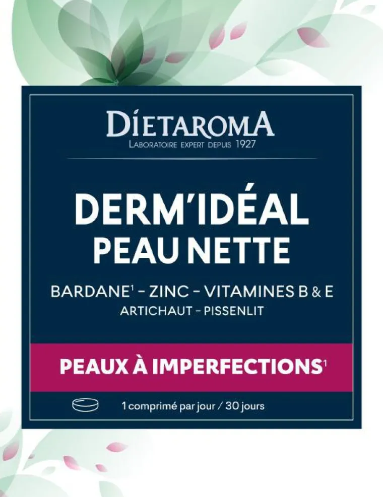 Hot DIETAROMA Complément alimentaire zinc, bardane peau nette Dermidéal - 30 comprimés