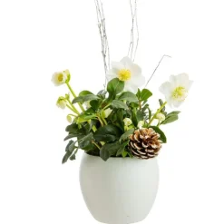 Online BOTANIC® Composition florale hellebore boule céramique coloris blanc