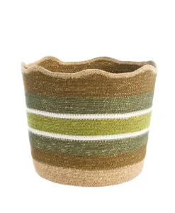 Clearance Corbeille de rangement rayée haut vague coloris multicolore en osier - 30 x 30 x 26 cm