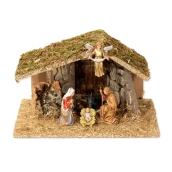 Clearance BERTONI Crèche de Noël coloris multicolore en bois - 24 x 13 x 15 cm