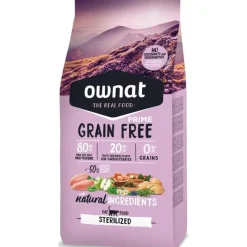 OWNAT Croquette pour chat adulte stérilisé Grain Free Prime au poulet et dinde - 8 kg