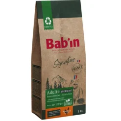 BAB'IN Croquettes pour chat adulte stérilisé au poulet sans céréales grandes races Signature - 3 kg