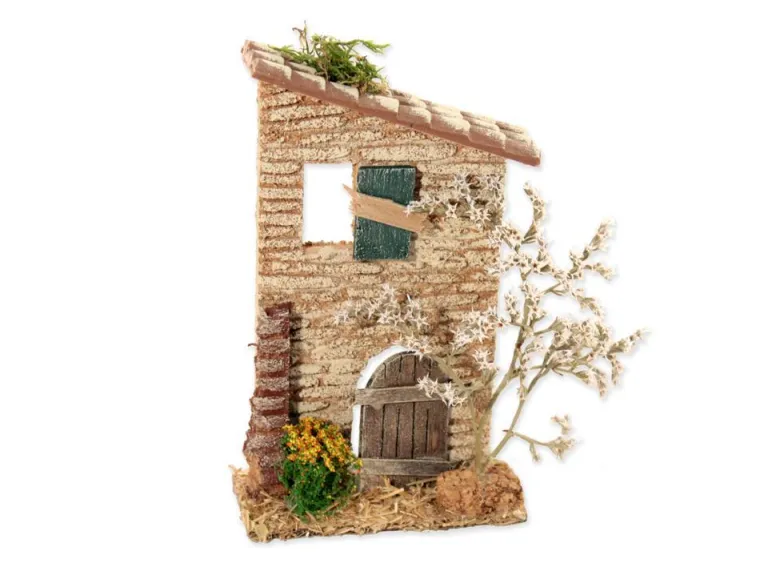 BERTONI Décor de crèche de Noël façade maison avec arbre Santons Escoffier - 10,5 x 5 x 18 cm