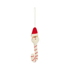Décoration à suspendre forme canne de Père Noël en feutrine rouge et blanc - 2 x 7 cm