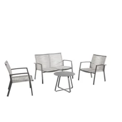 Fauteuil de jardin en aluminium et corde coloris gris charbon Taro - 69 x 70 x 82 cm