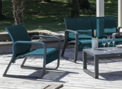 Fauteuil lounge Quenza II graphité bleu en aluminium - PROLOISIRS