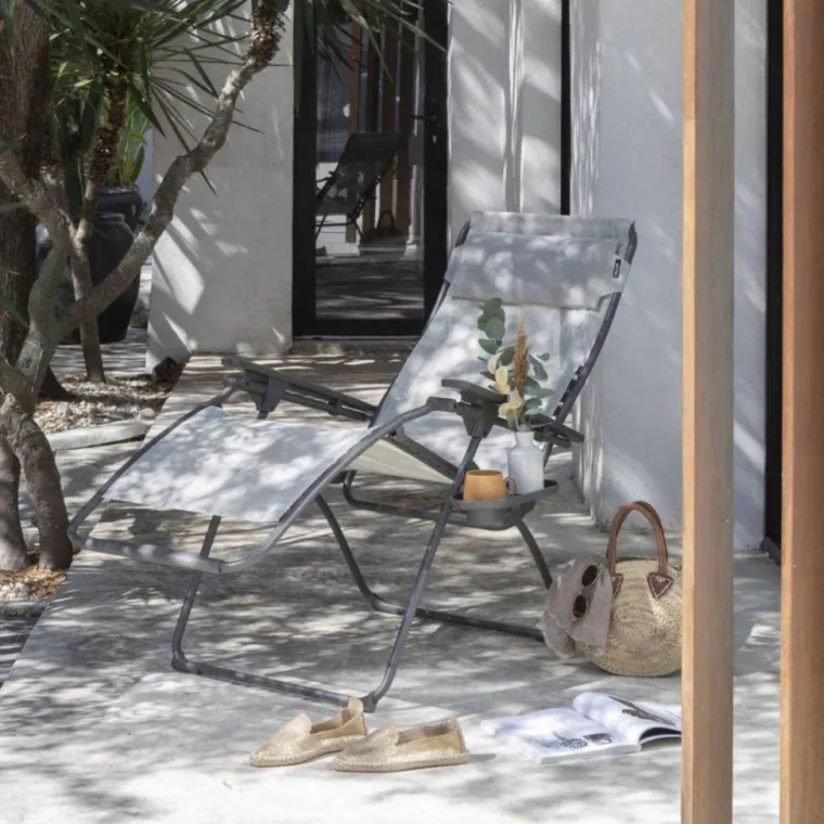 New LAFUMA MOBILIER Fauteuil relax en tube acier titane et toile Batyline Seigle II Lafuma Futura - 71 x 83 x 113 cm