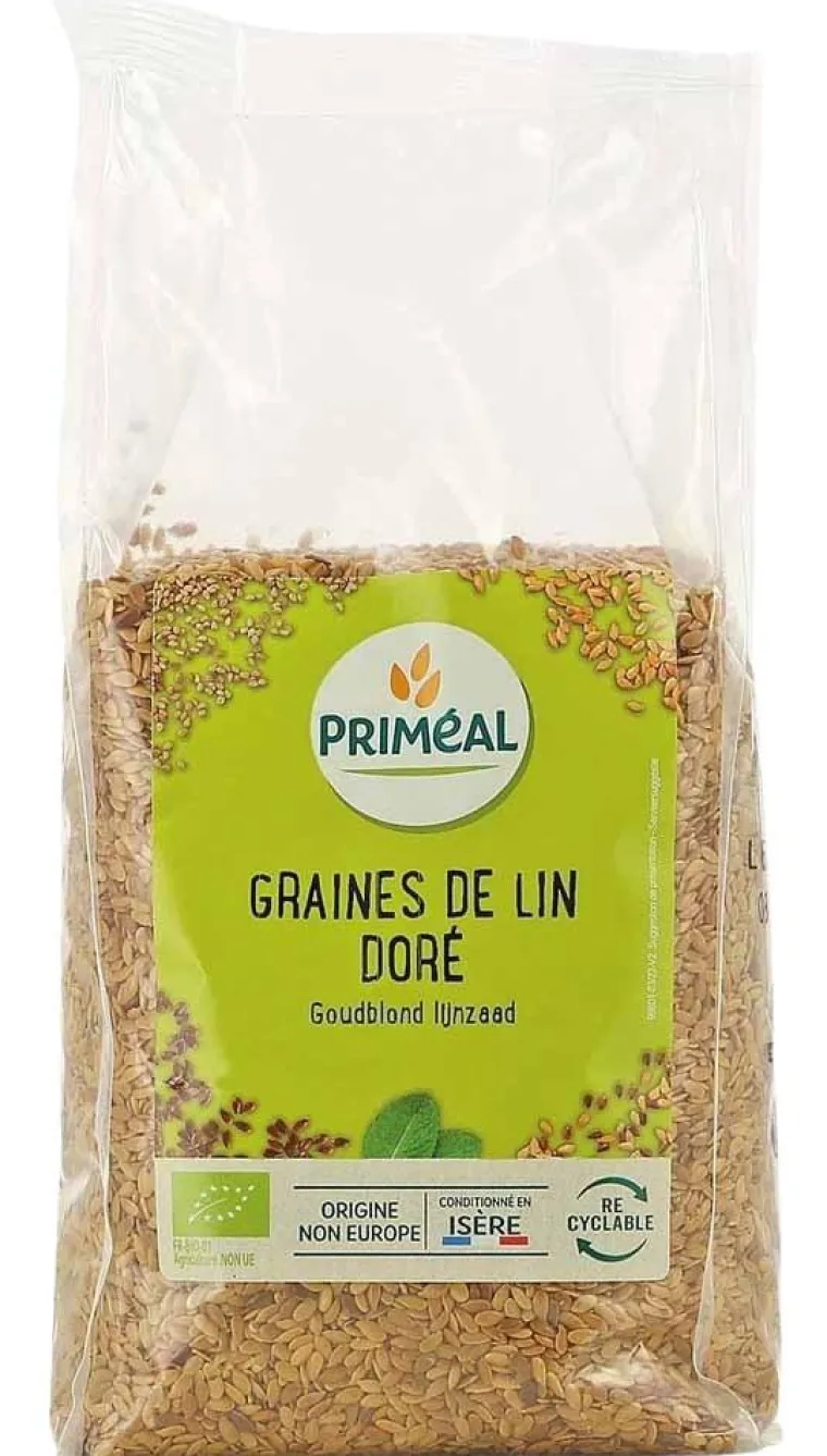 PRIMÉAL Graines de lin doré bio en sachet de 500 g