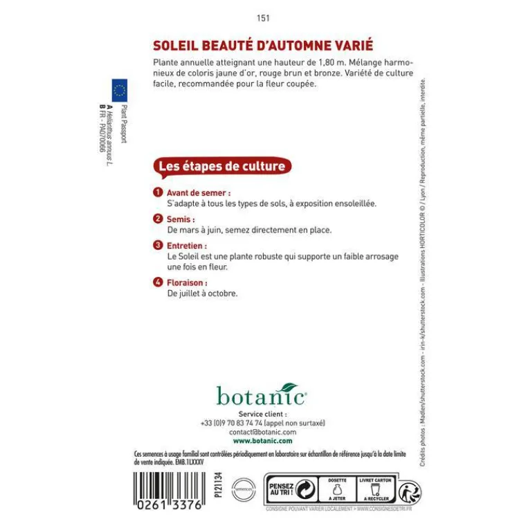 Sale BOTANIC® Graines de soleil beauté d'automne varié - graines à semer