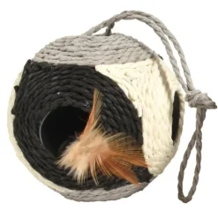 Online BOBBY Griffoir rond en corde gris avec plumes naturelles Griffoir Facette - Ø 10 cm