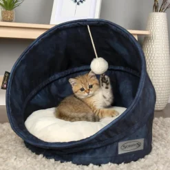 Hot SCRUFFS Grotte pour chat bleu Kensington – Taille 44 x 44 x 48 cm