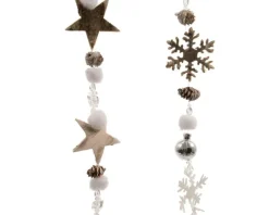 Discount Guirlande de pommes de pin, perles et éléments en bois avec paillettes - 5 x 5 x 105 cm